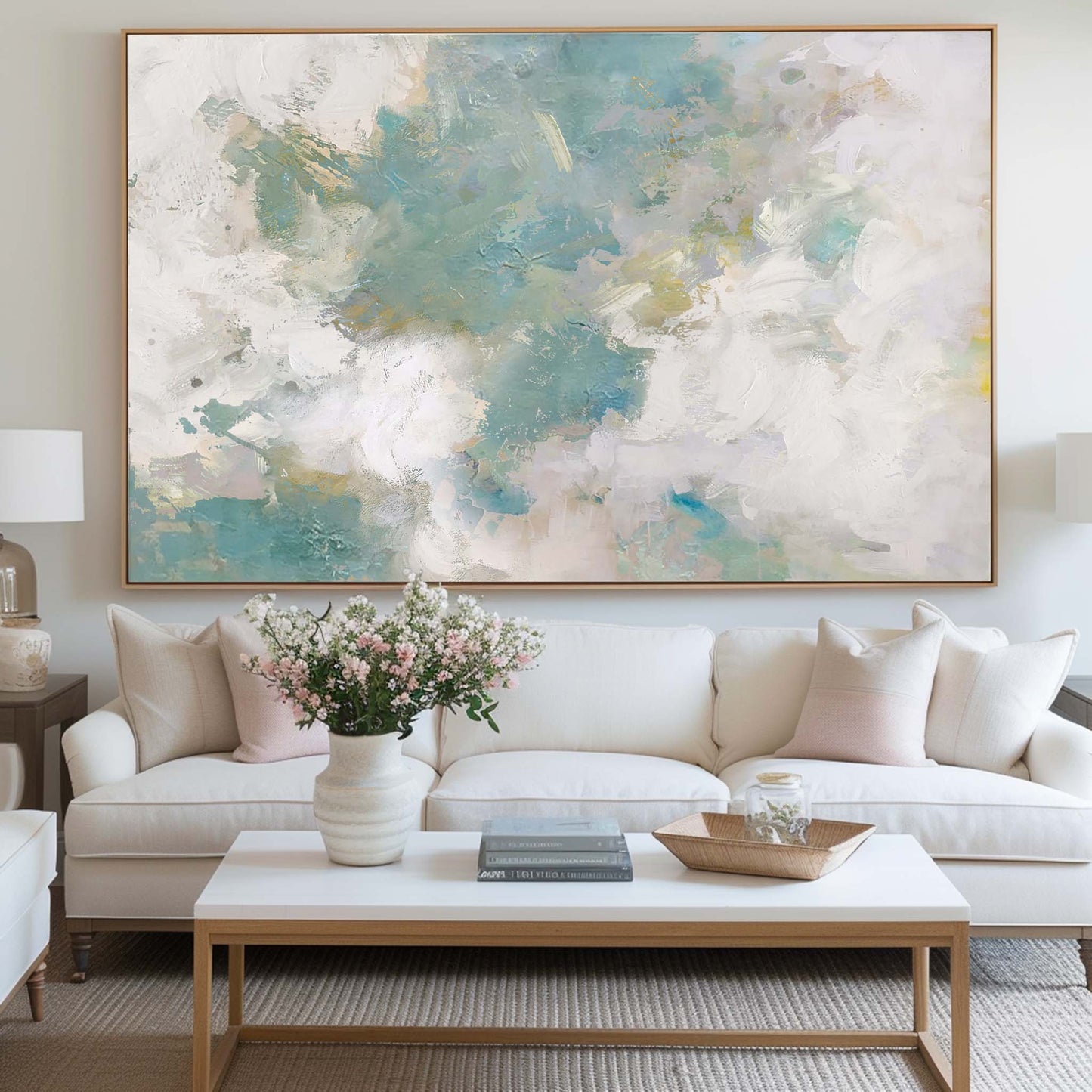 Serene Ocean Breeze Abstract Oil Painting for Tranquil Home Decor