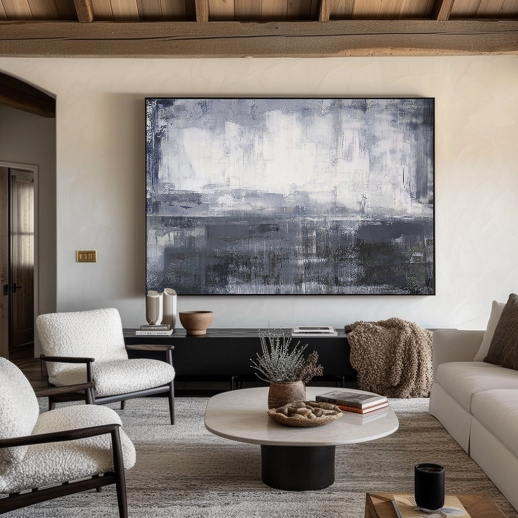 Contemporary Grey and White Abstract Oil Painting for Modern Art Lovers