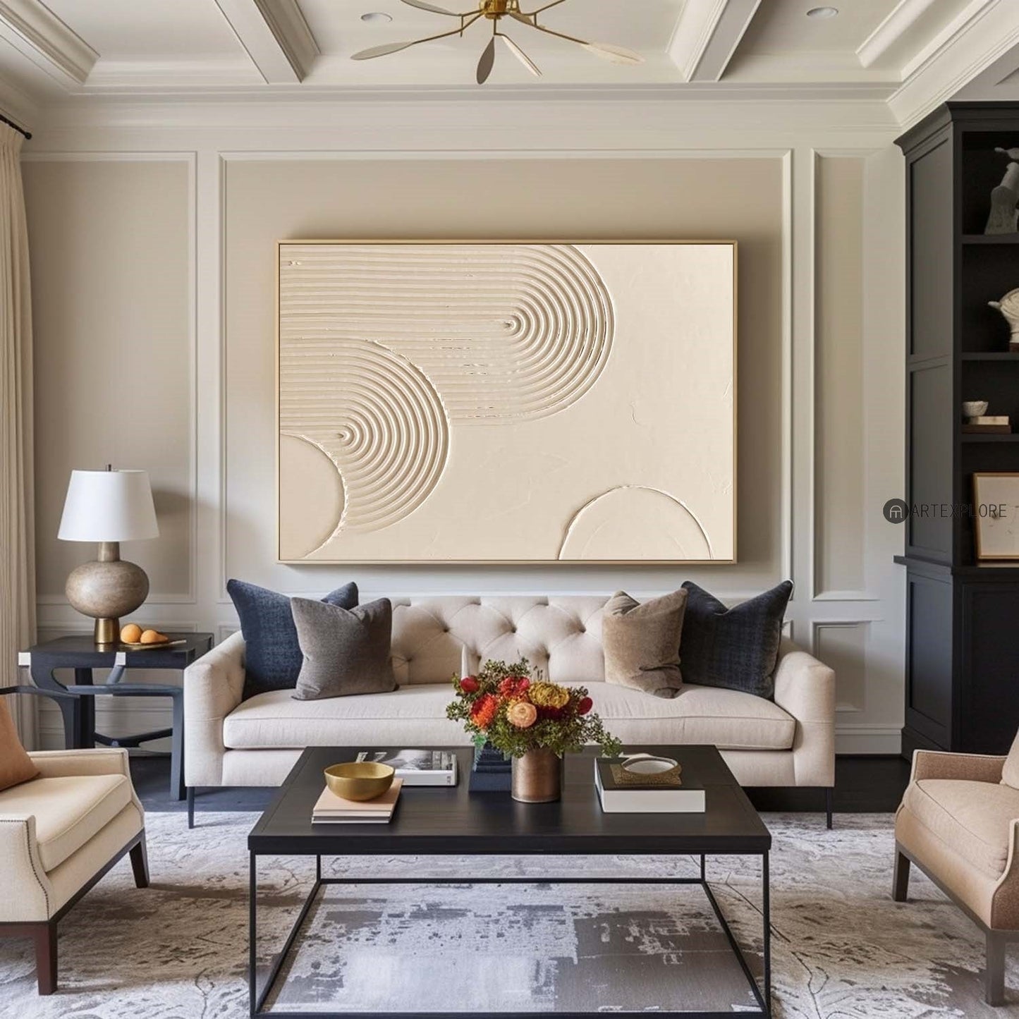 Elegant Beige Abstract Oil Painting for Modern Minimalist Decor