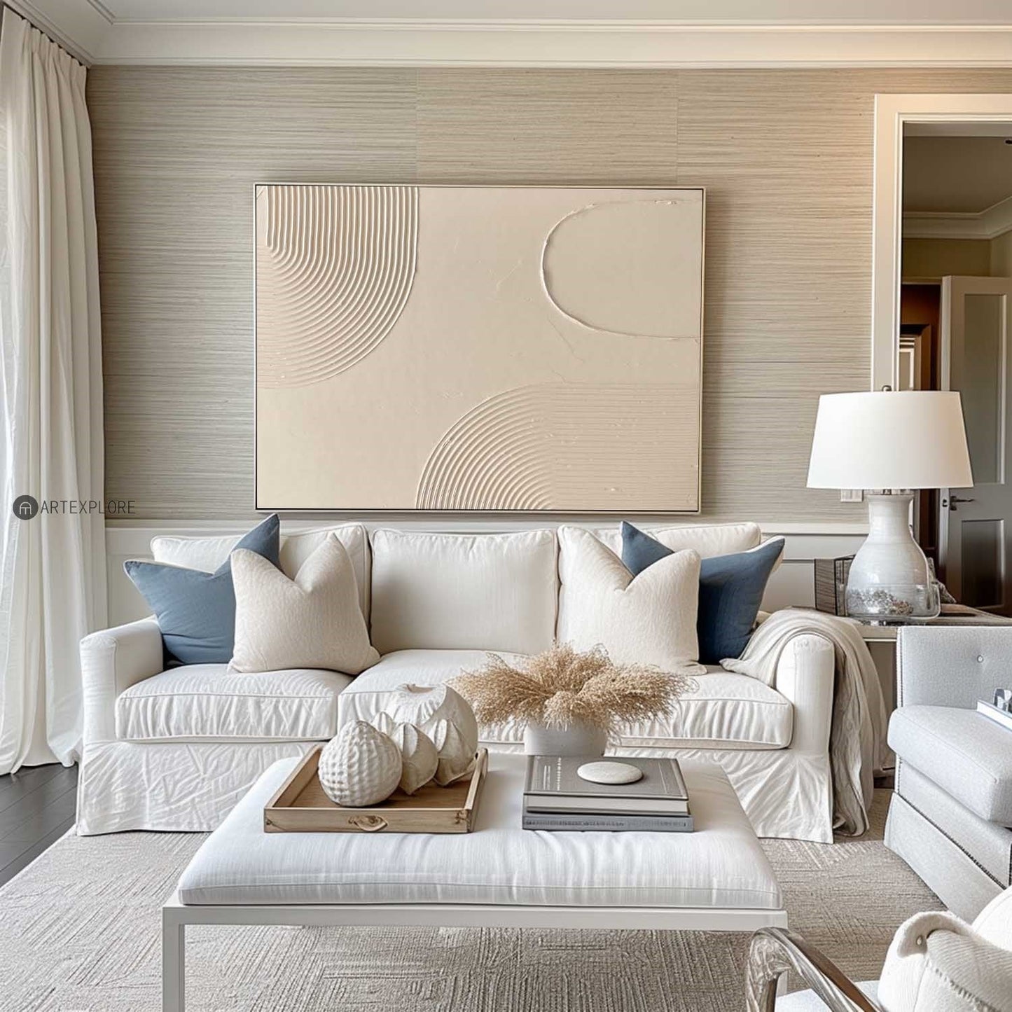 Elegant Beige Minimalist Abstract Oil Painting for Modern Home Decor