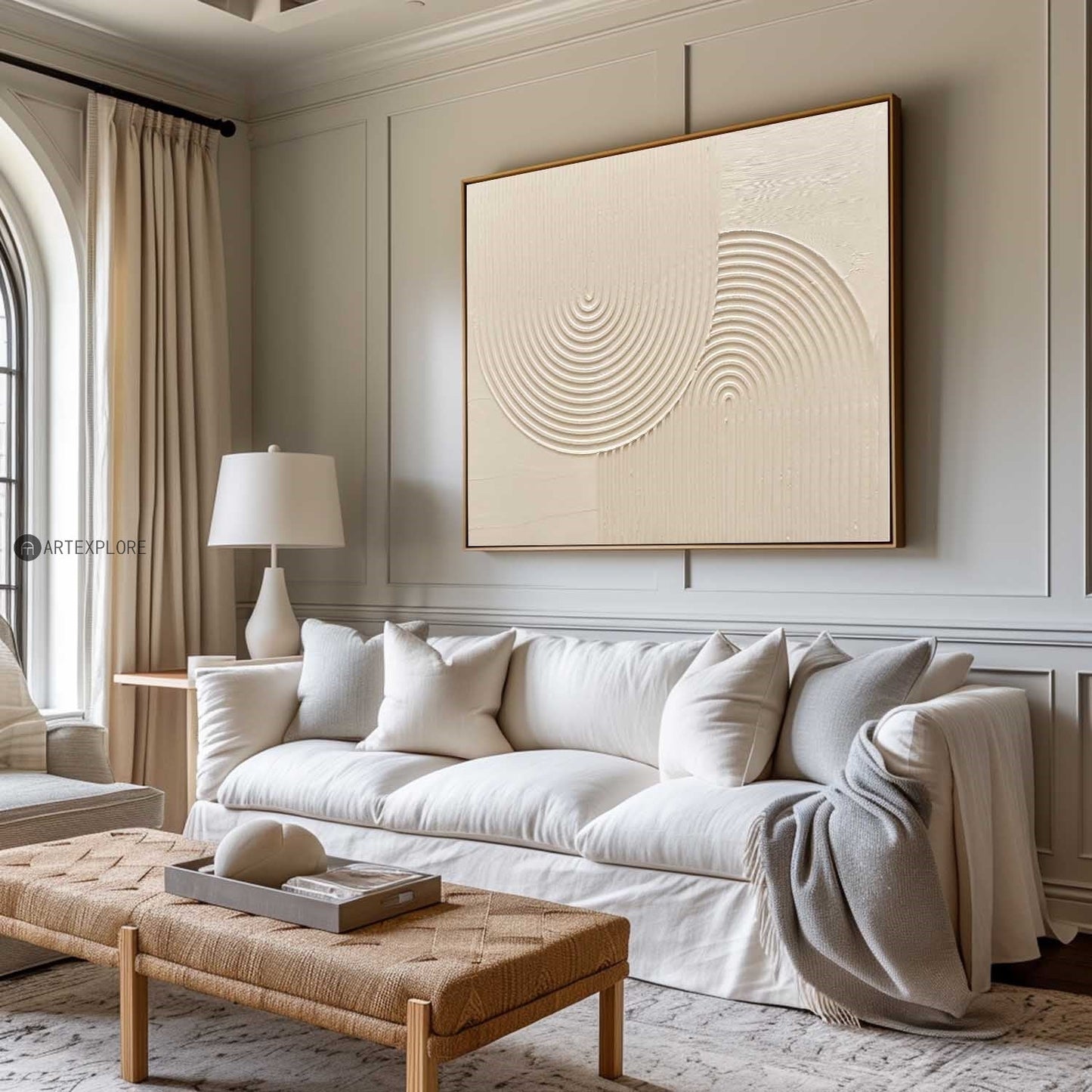 Elegant Beige Minimalist Abstract Oil Painting for Modern Home Decor