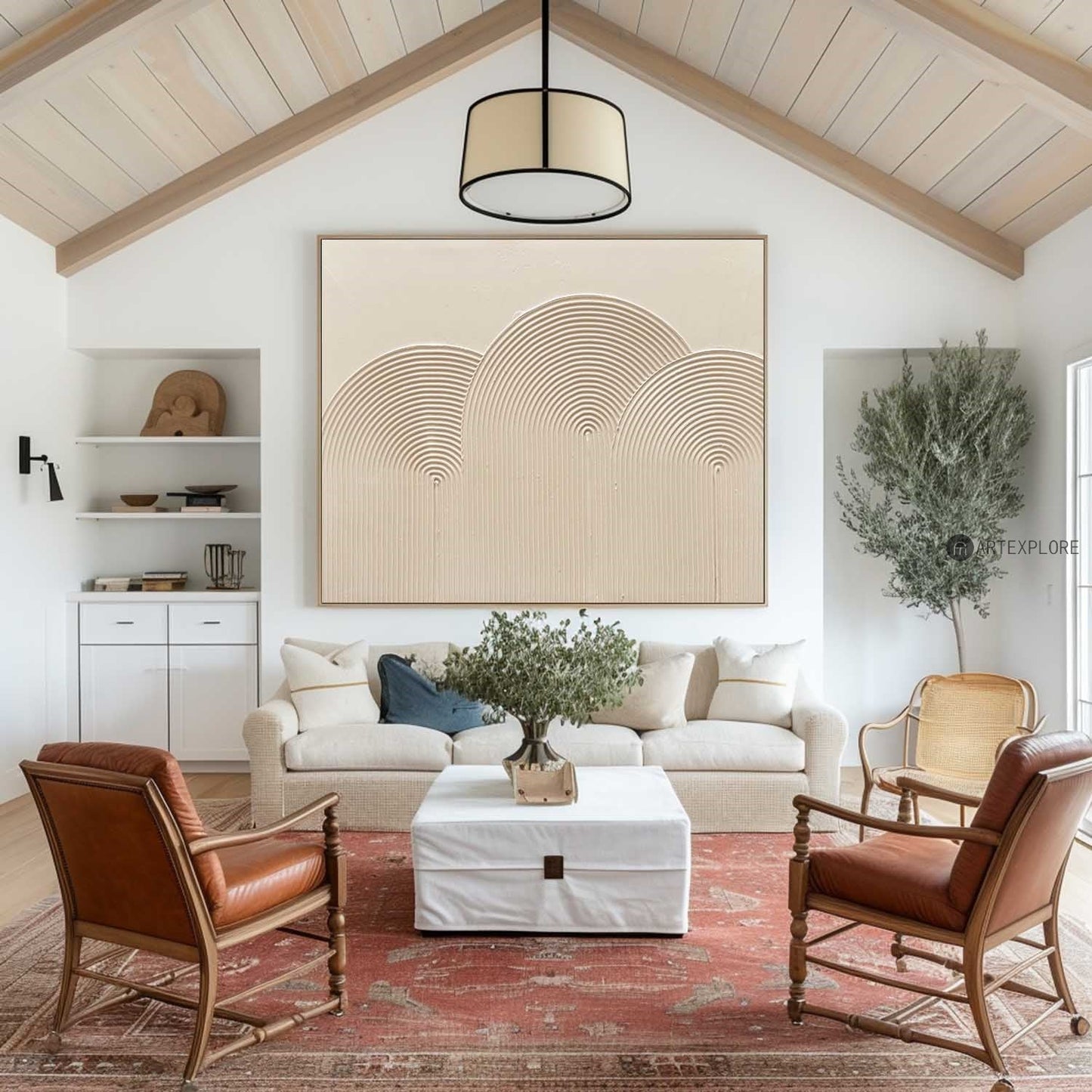 Elegant Beige Minimalist Abstract Oil Painting for Modern Interiors