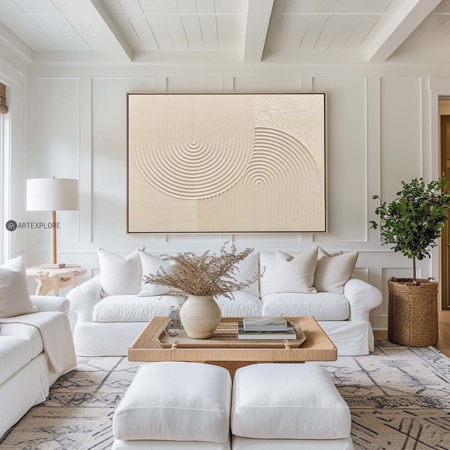 Elegant Beige Minimalist Abstract Oil Painting for Modern Home Decor