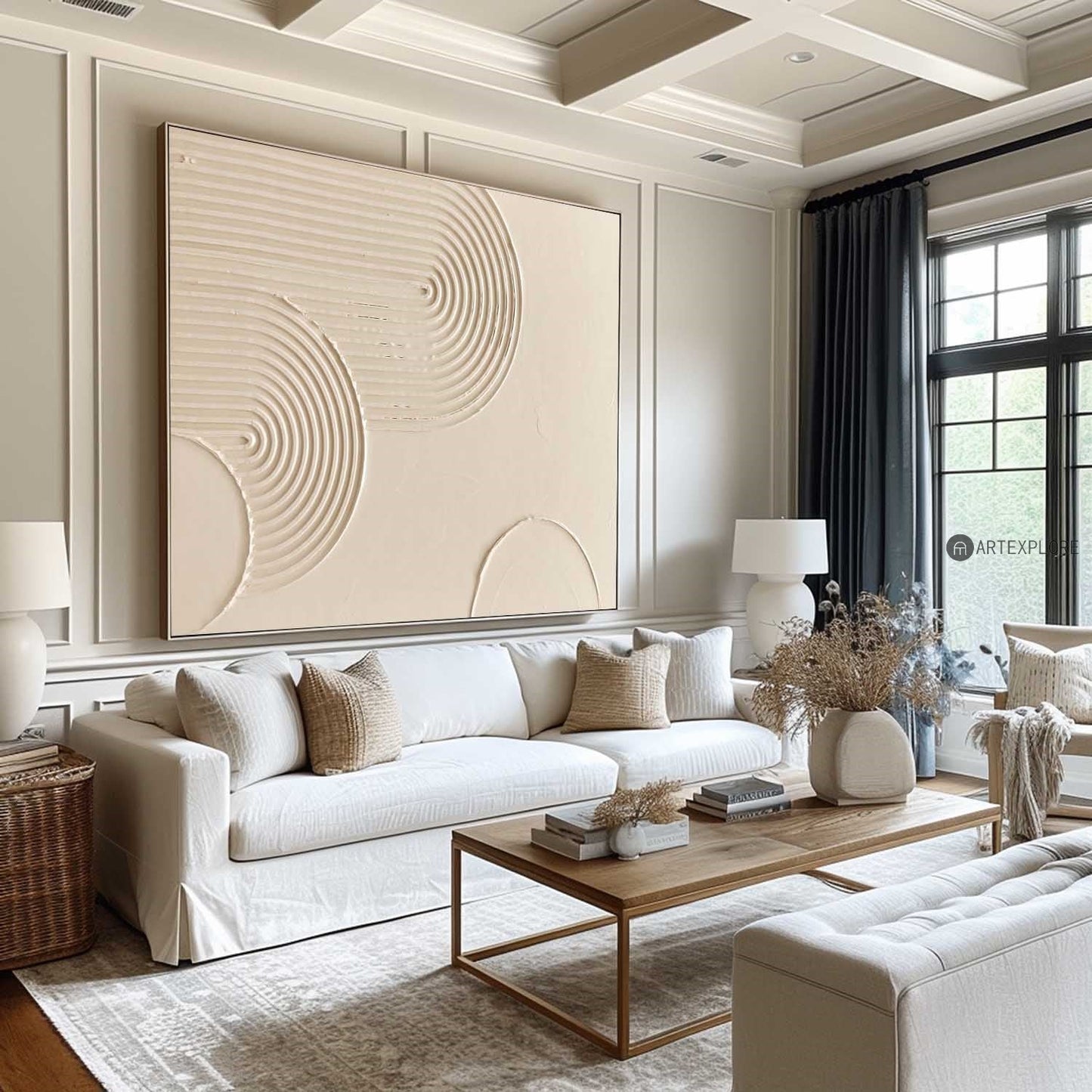 Elegant Beige Abstract Oil Painting for Modern Minimalist Decor