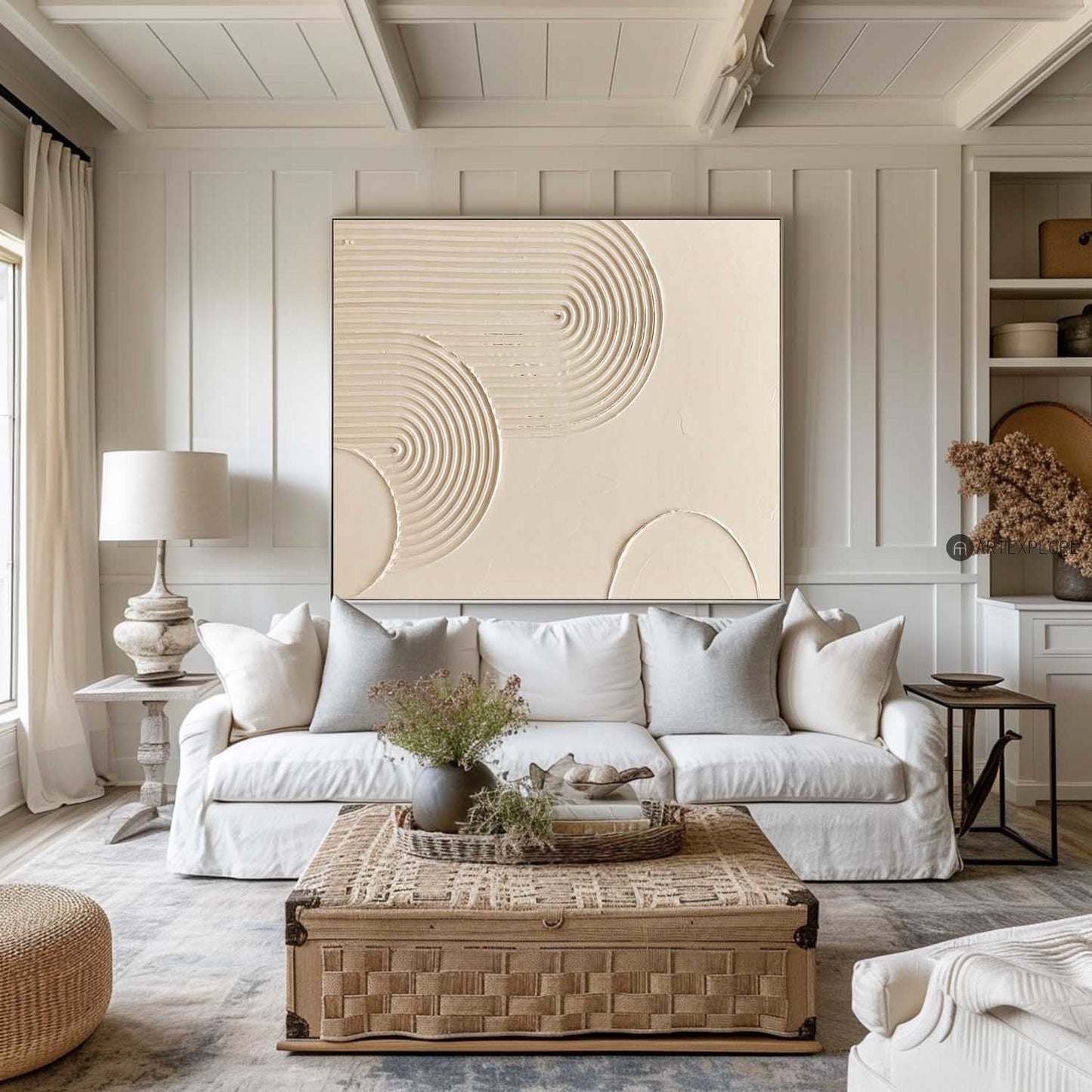 Elegant Beige Abstract Oil Painting for Modern Minimalist Decor