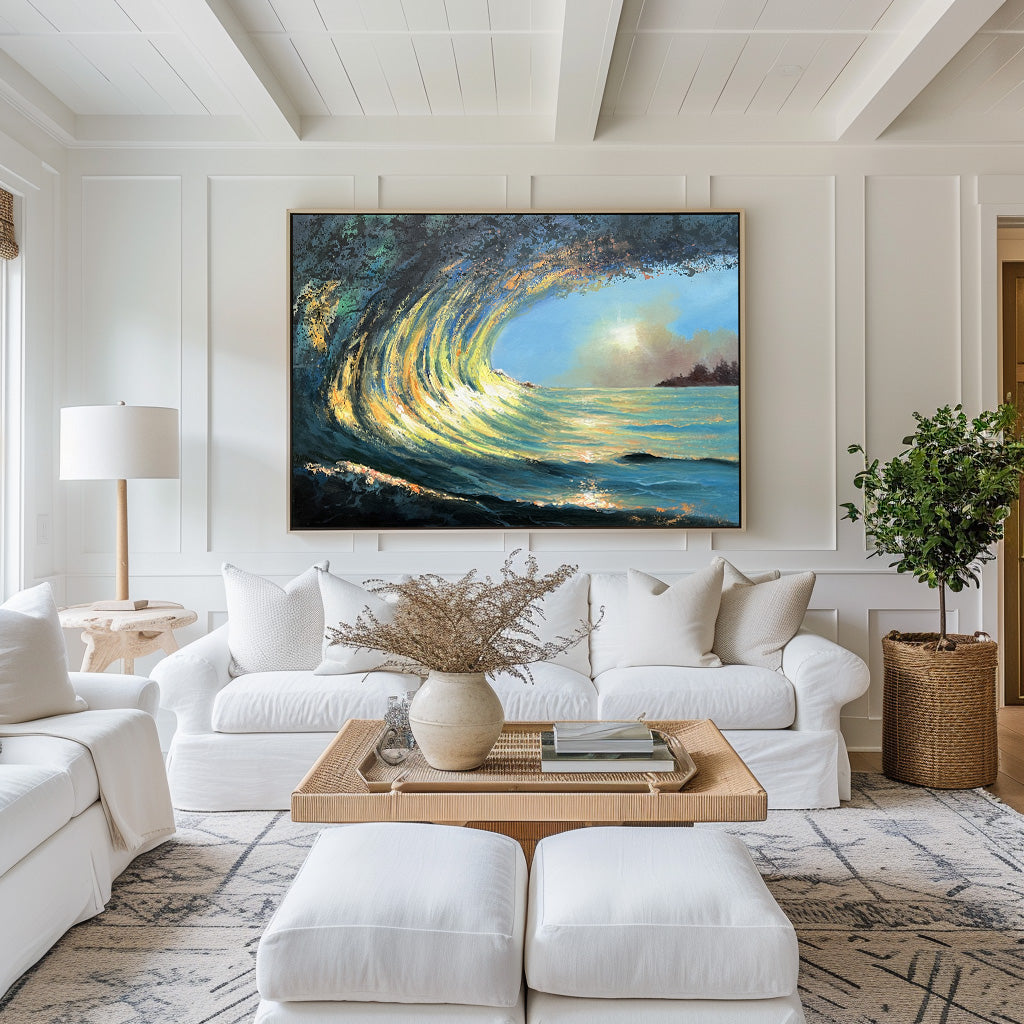Vibrant Sunrise Wave Oil Painting for Coastal Art Lovers