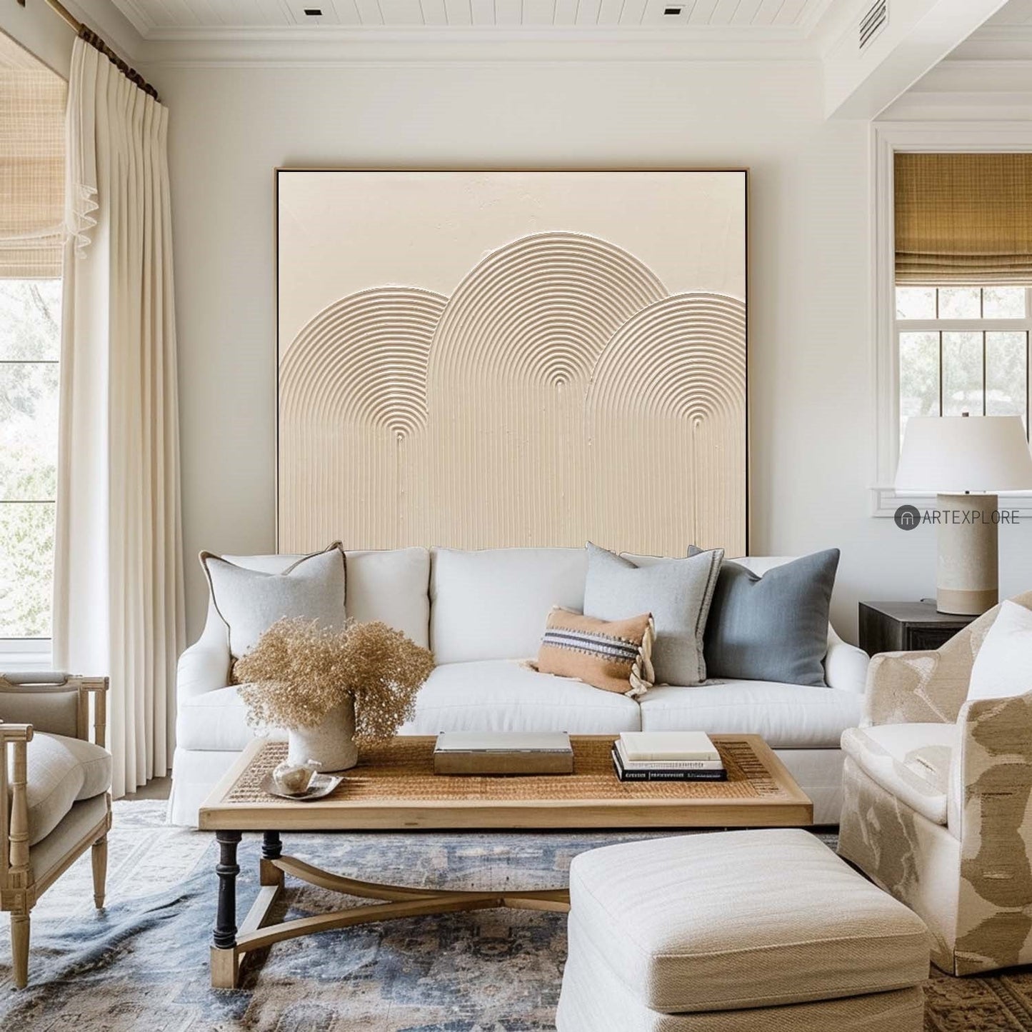 Elegant Beige Minimalist Abstract Oil Painting for Modern Interiors
