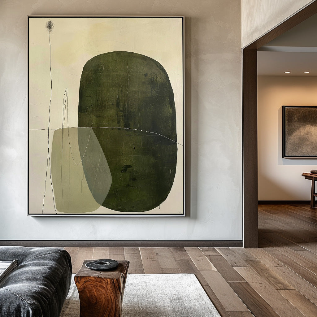 Contemporary Green Abstract Oil Painting for Modern Home Decor