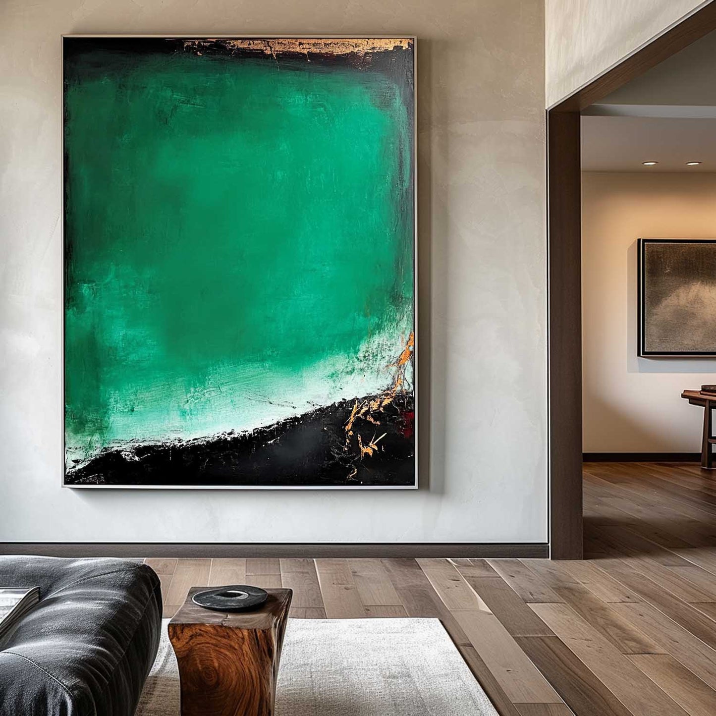Vibrant Green and Black Modern Abstract Oil Painting for Contemporary Decor
