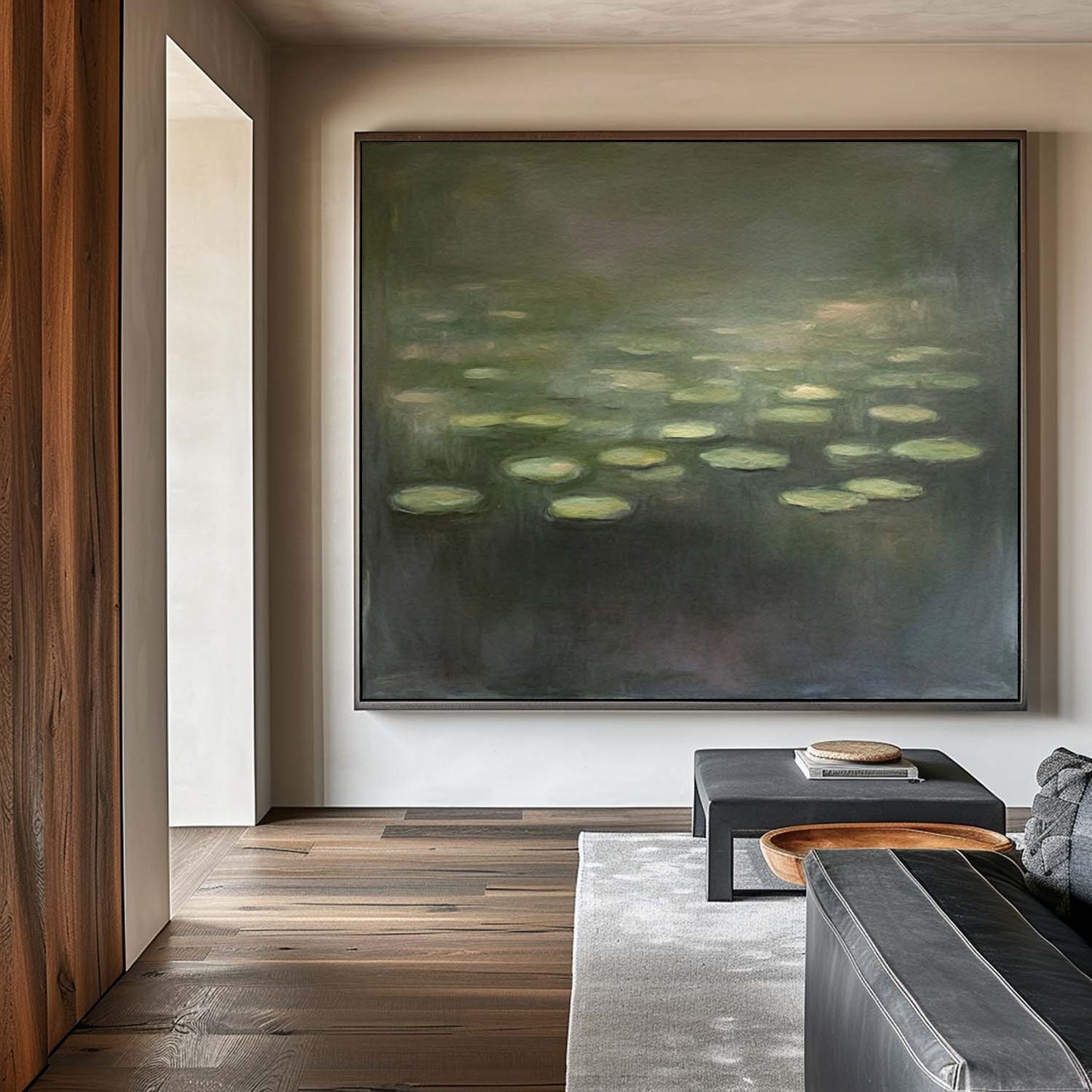 Serene Modern Abstract Oil Painting of Tranquil Water Lilies