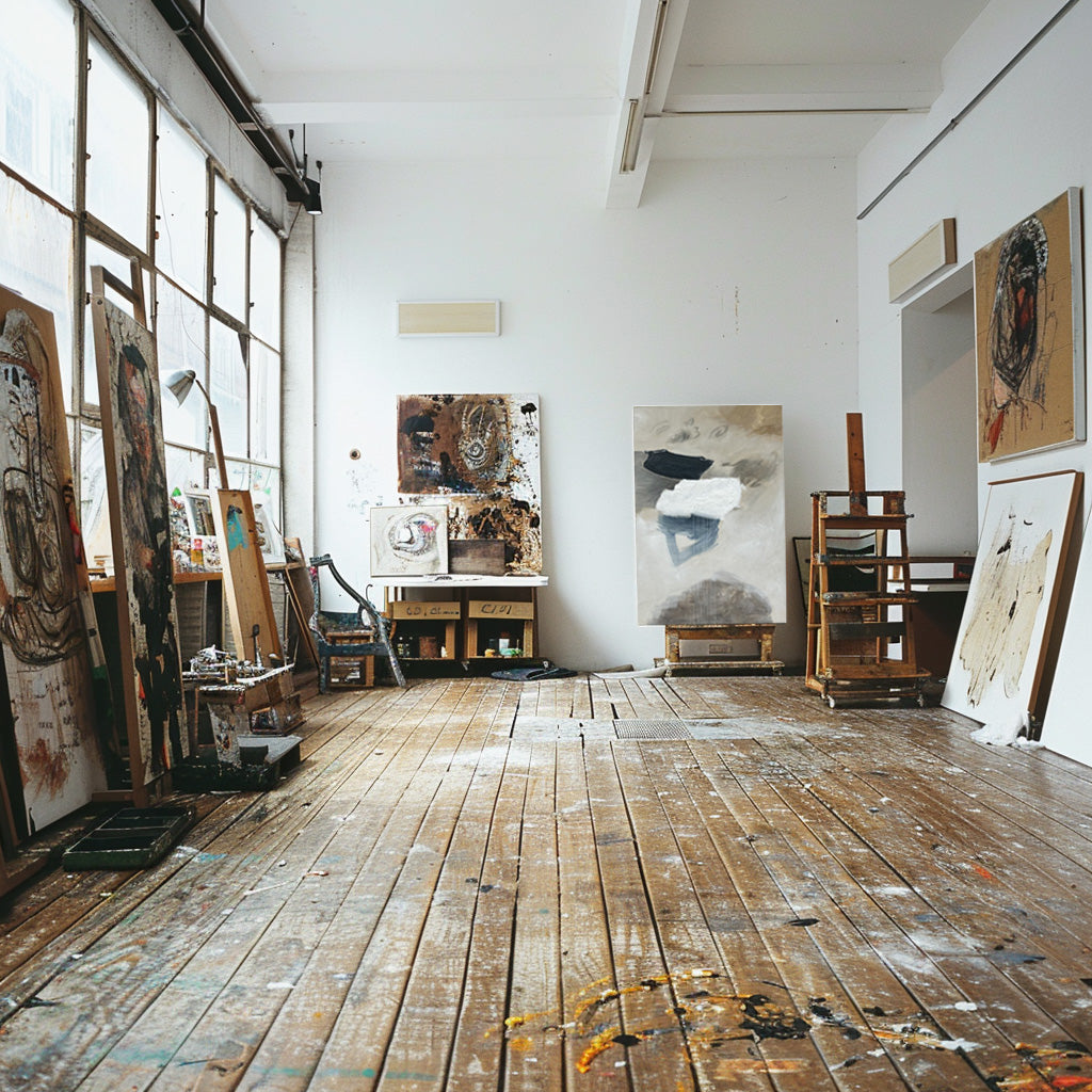 Contemporary Minimalist Oil Painting with Neutral Tones and Abstract Forms