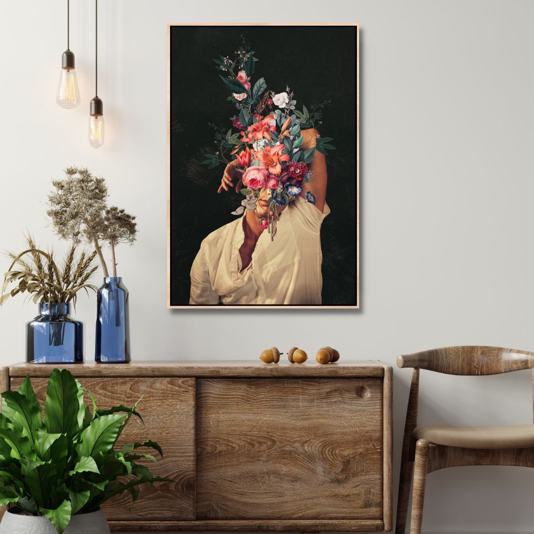 Vibrant Floral Portrait Art - Emotional Roses in Blooming Embrace