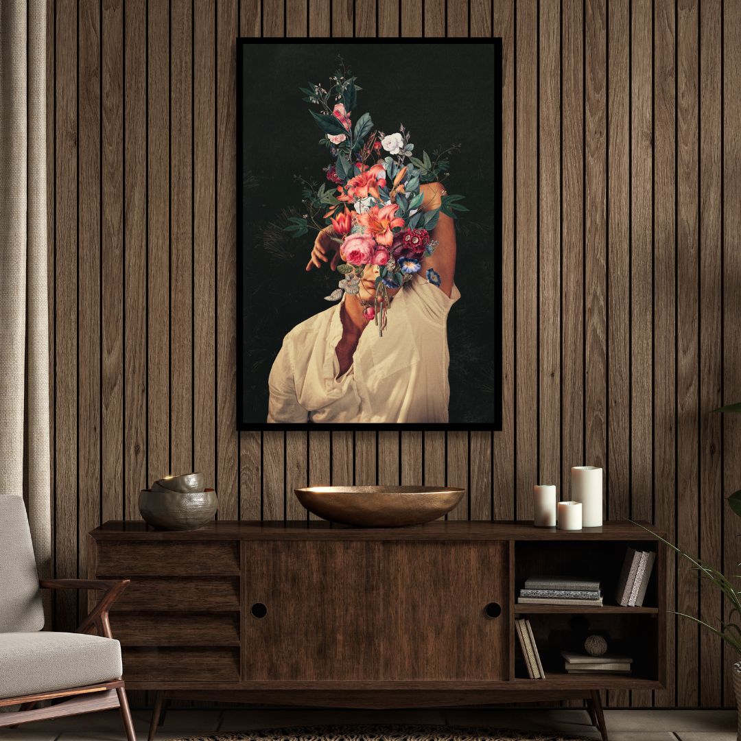 Vibrant Floral Portrait Art - Emotional Roses in Blooming Embrace