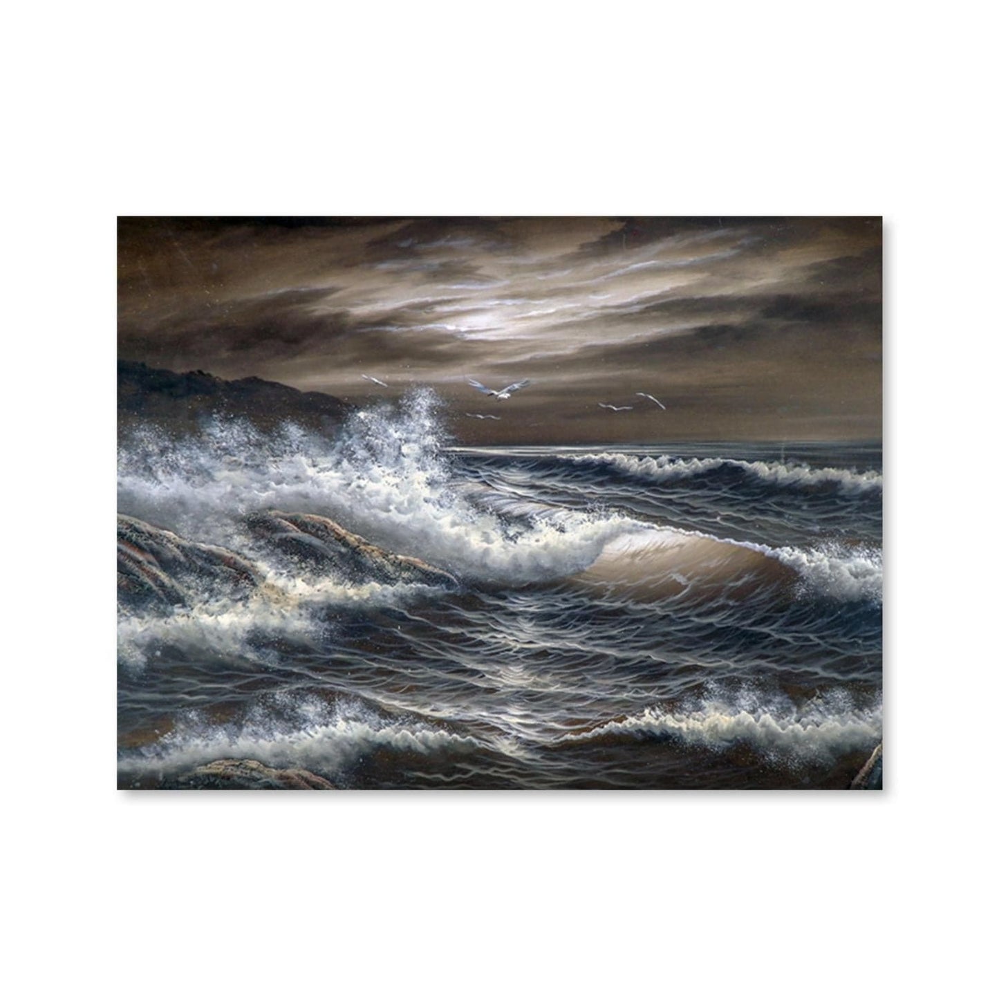 Energizing Ocean Waves: Dramatic Seascape Oil Painting for Coastal Home Decor