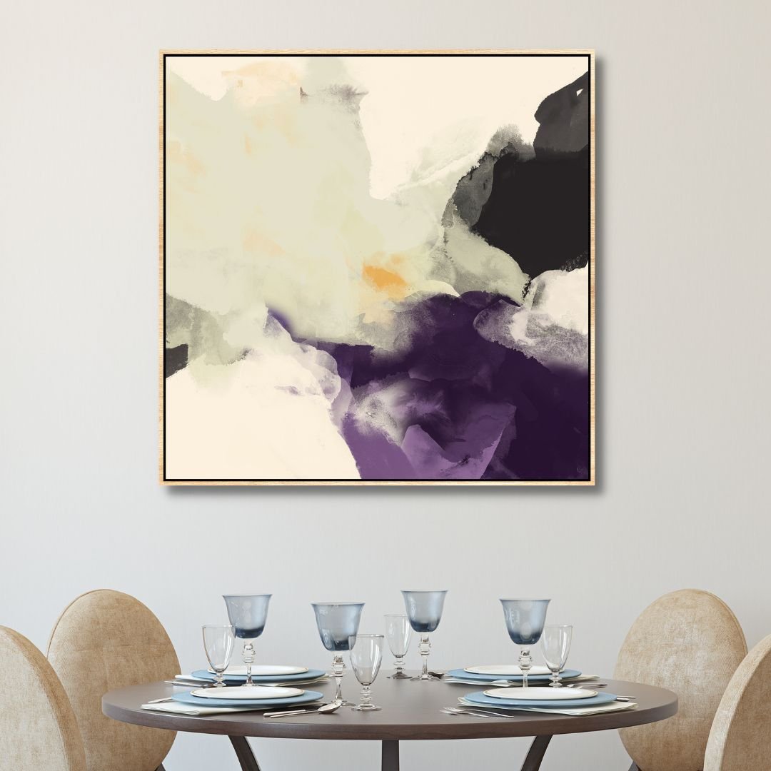 Minimalist Purple and Beige Abstract Oil Painting for Modern Home Decor