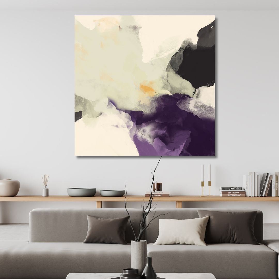 Minimalist Purple and Beige Abstract Oil Painting for Modern Home Decor