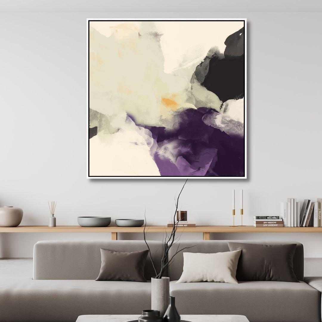 Minimalist Purple and Beige Abstract Oil Painting for Modern Home Decor