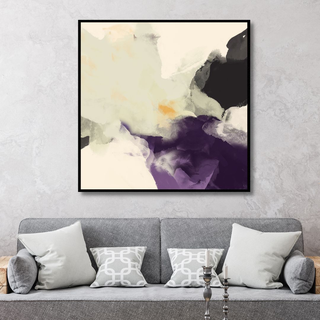 Minimalist Purple and Beige Abstract Oil Painting for Modern Home Decor