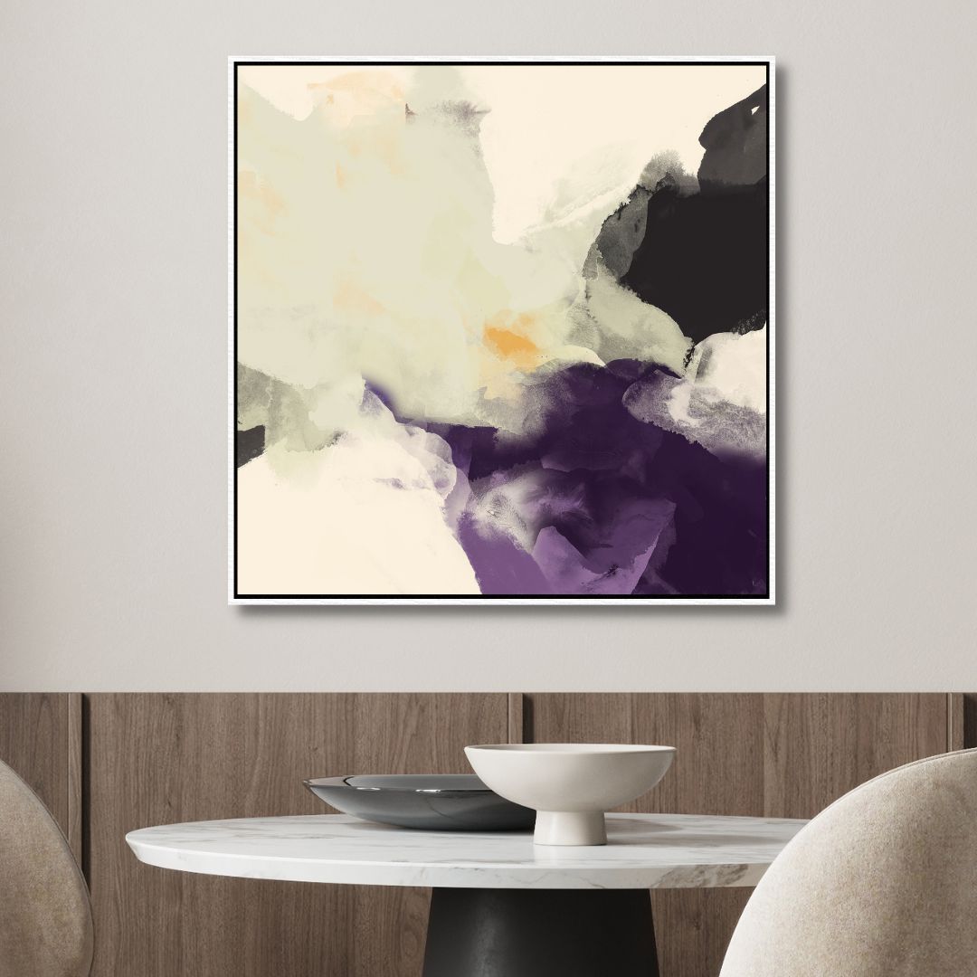Minimalist Purple and Beige Abstract Oil Painting for Modern Home Decor
