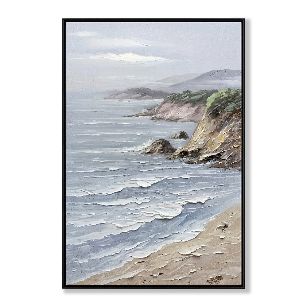 Serene Coastal Landscape with Rugged Cliffs and Gentle Waves