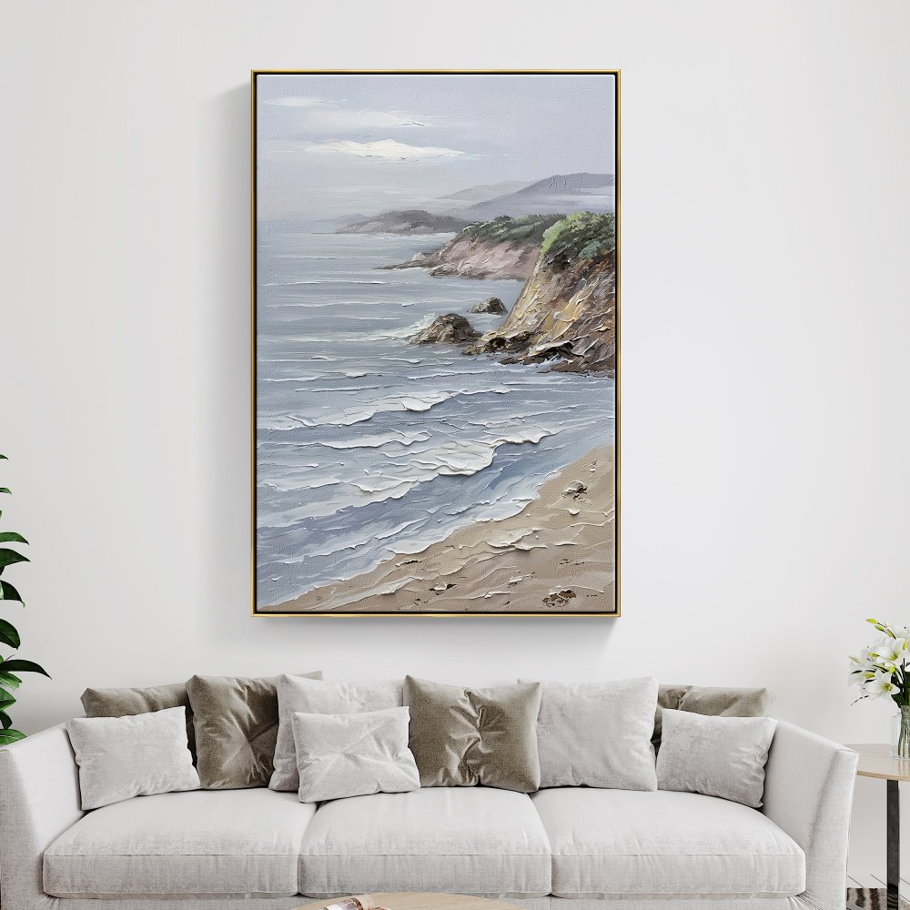 Serene Coastal Landscape with Rugged Cliffs and Gentle Waves