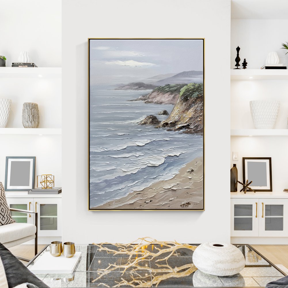 Serene Coastal Landscape with Rugged Cliffs and Gentle Waves