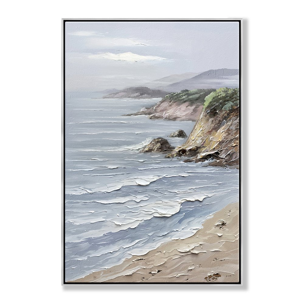 Serene Coastal Landscape with Rugged Cliffs and Gentle Waves
