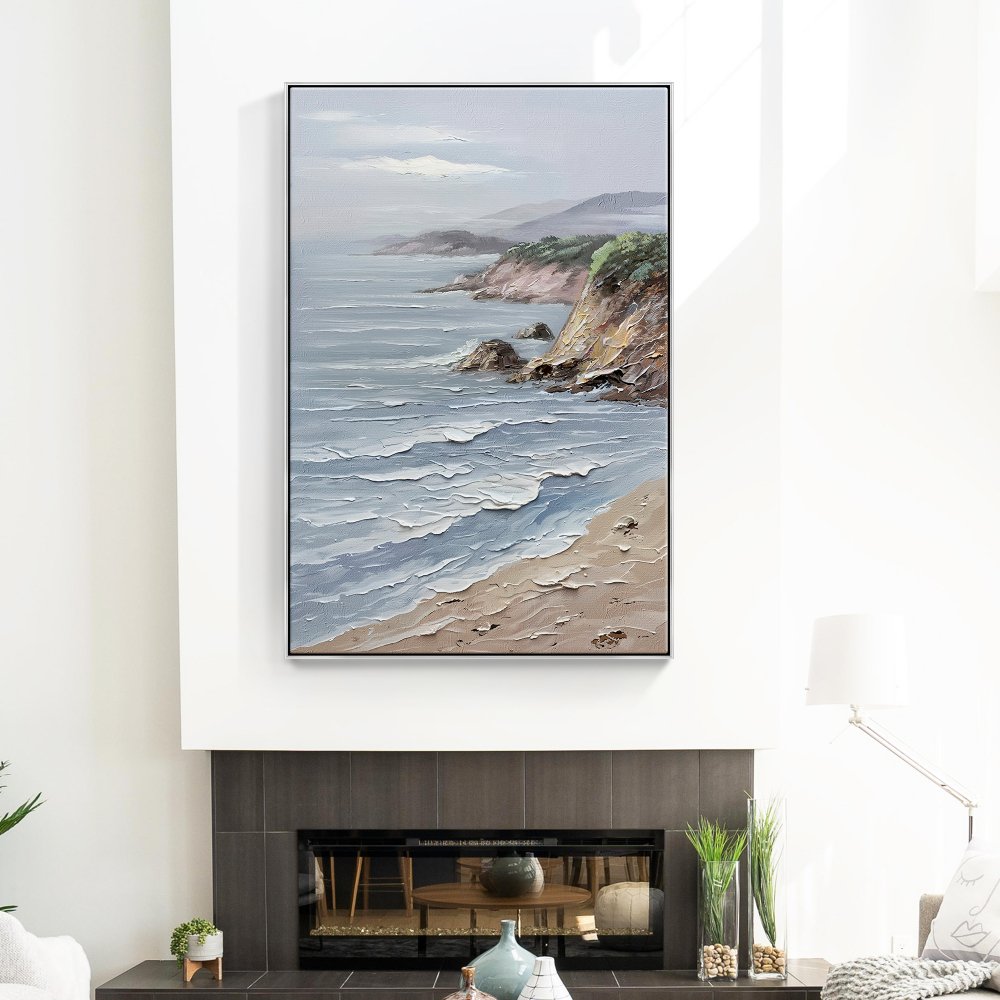 Serene Coastal Landscape with Rugged Cliffs and Gentle Waves