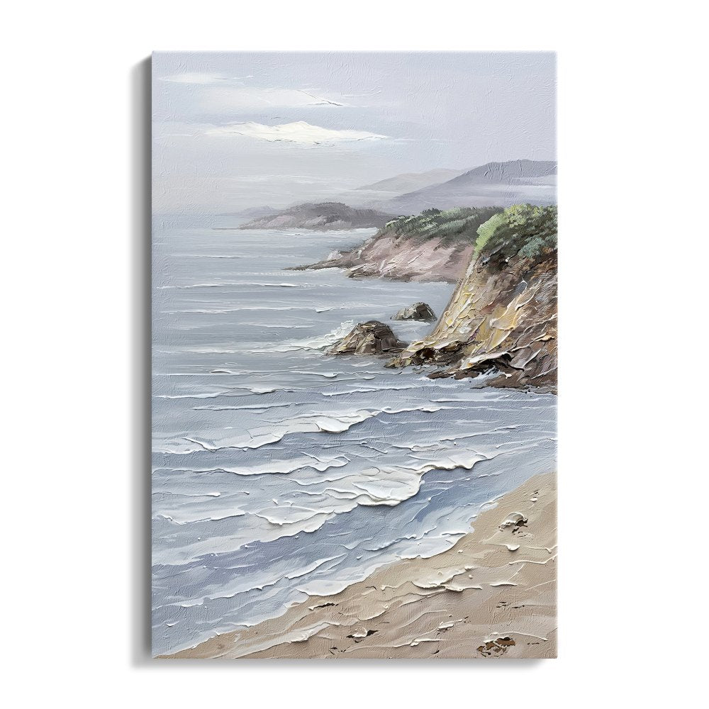 Serene Coastal Landscape with Rugged Cliffs and Gentle Waves