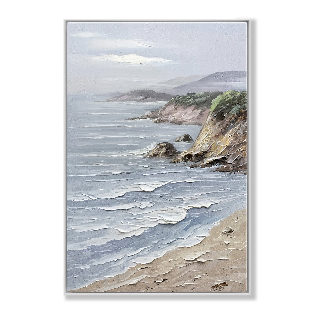 Serene Coastal Landscape with Rugged Cliffs and Gentle Waves