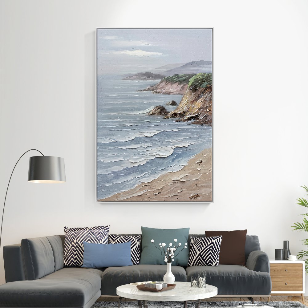 Serene Coastal Landscape with Rugged Cliffs and Gentle Waves