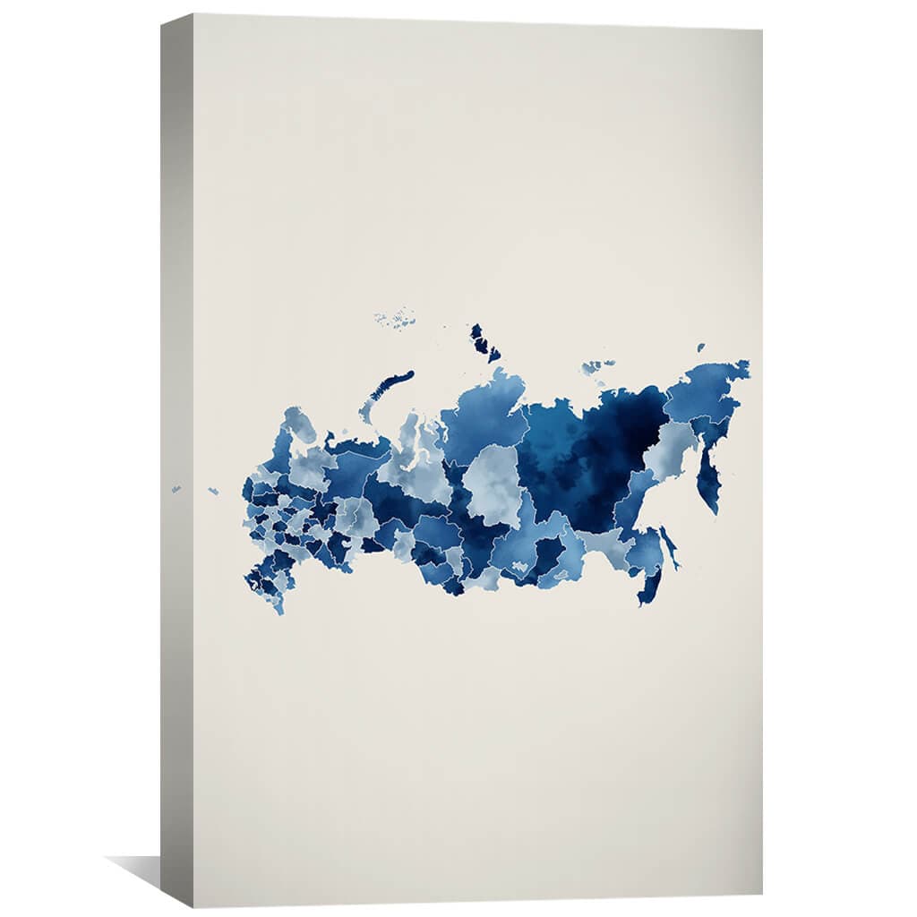 Stunning Blue Watercolor Map of Russia - Artful Canvas Decoration