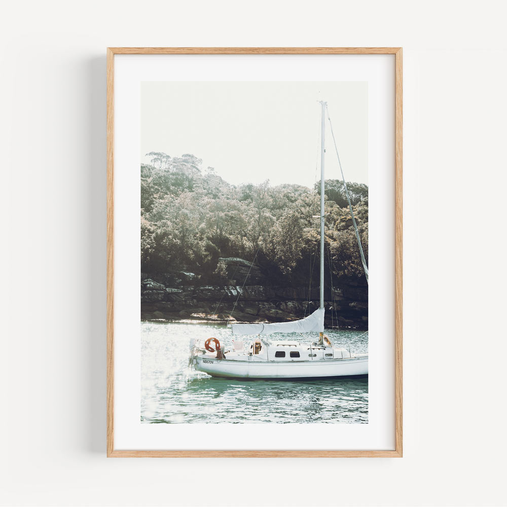 Tranquil Sailing Scene: Serene Oil Painting of a Boat on Calm Waters