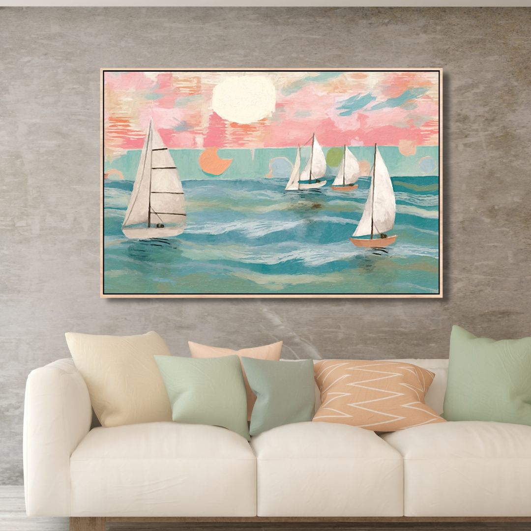 Abstract Sailing Boats Oil Painting for Coastal Home Decor