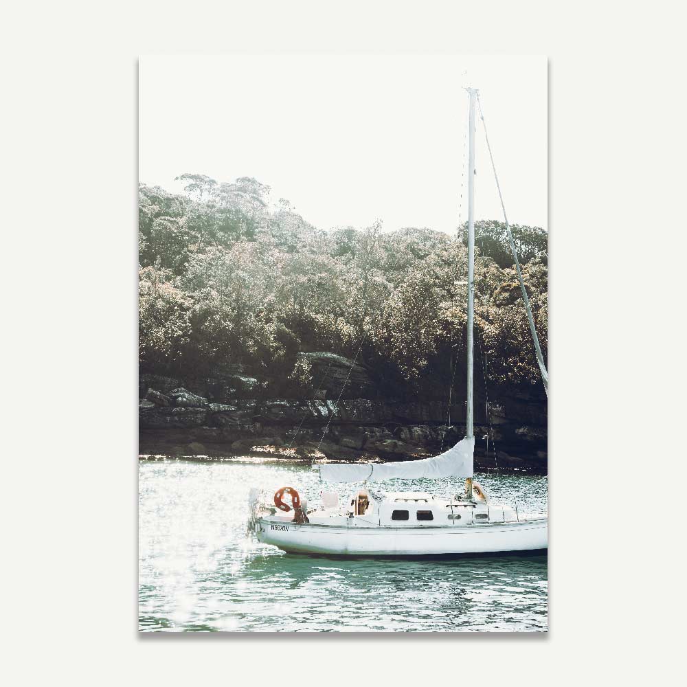 Tranquil Sailing Scene: Serene Oil Painting of a Boat on Calm Waters