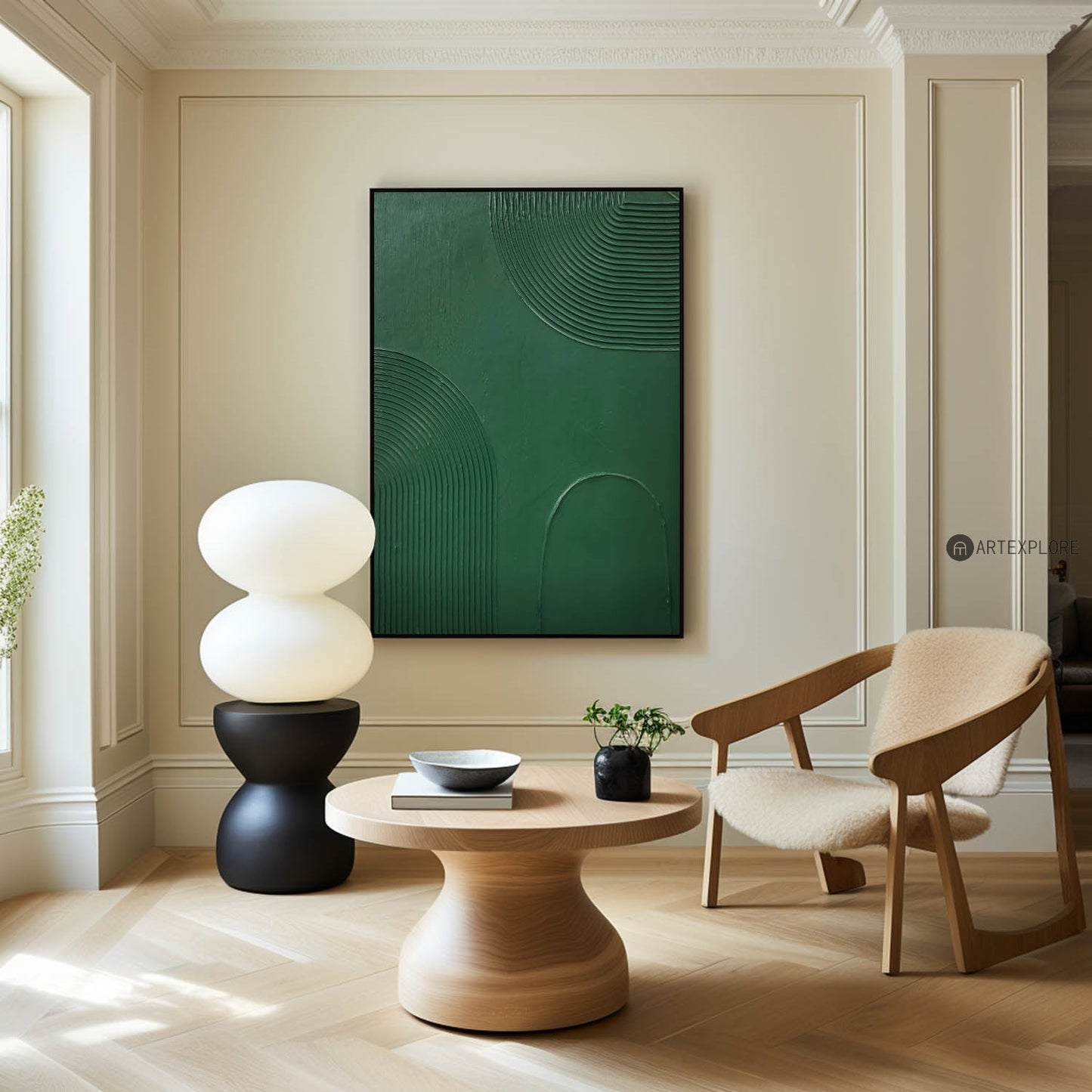 Textured Green Minimalist Abstract Oil Painting for Modern Home Decor