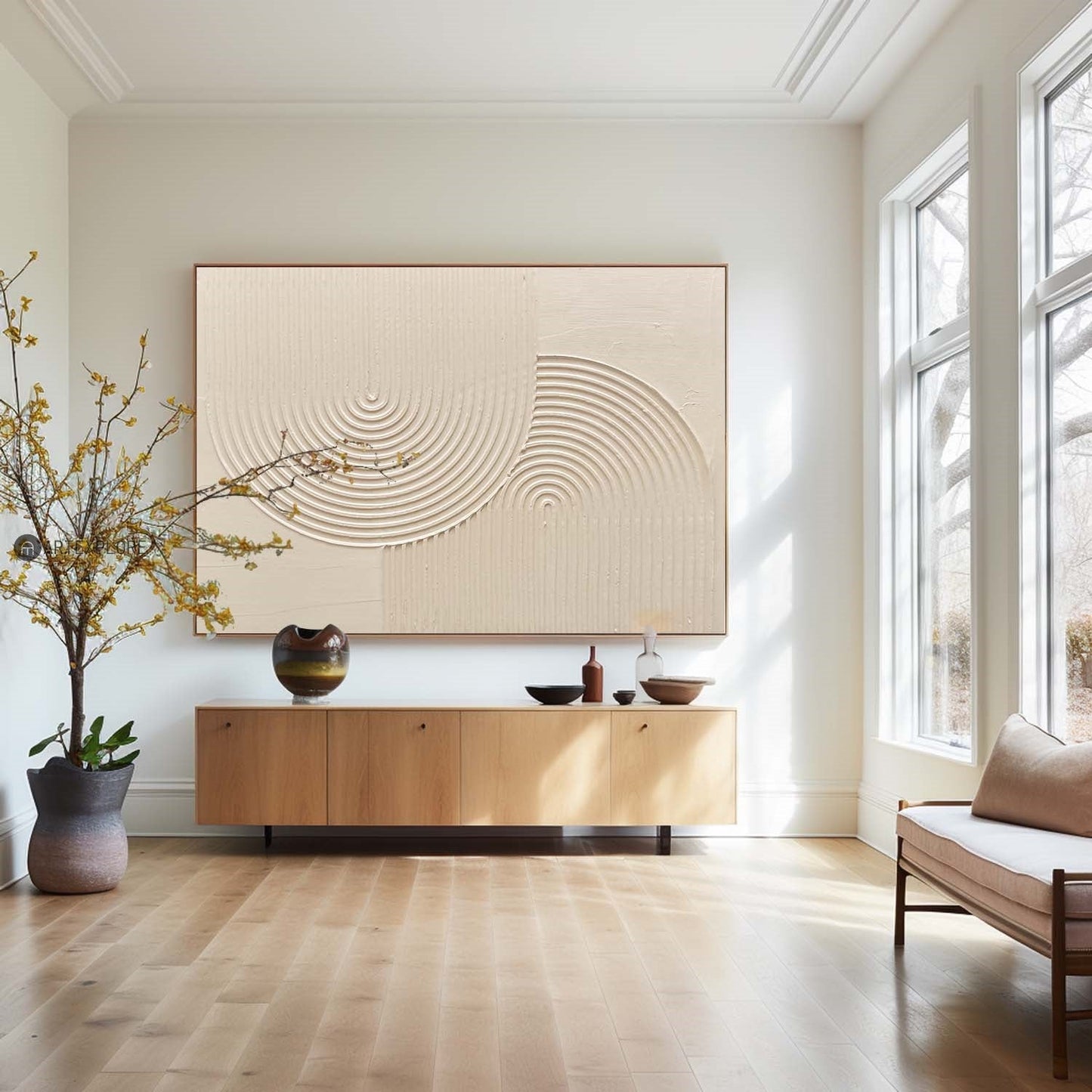 Elegant Beige Minimalist Abstract Oil Painting for Modern Home Decor