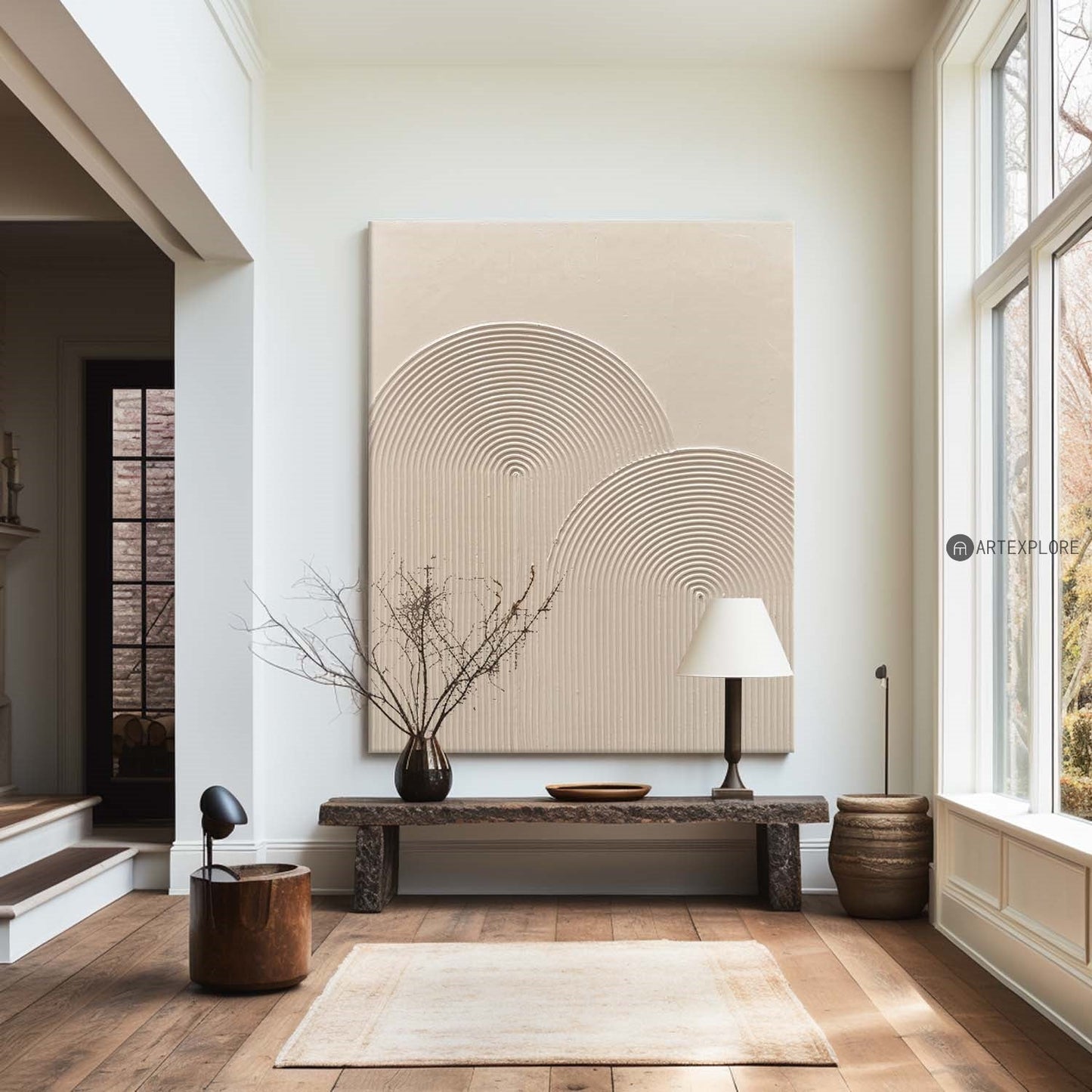 Contemporary Beige Minimalist Abstract Oil Painting for Modern Home Decor