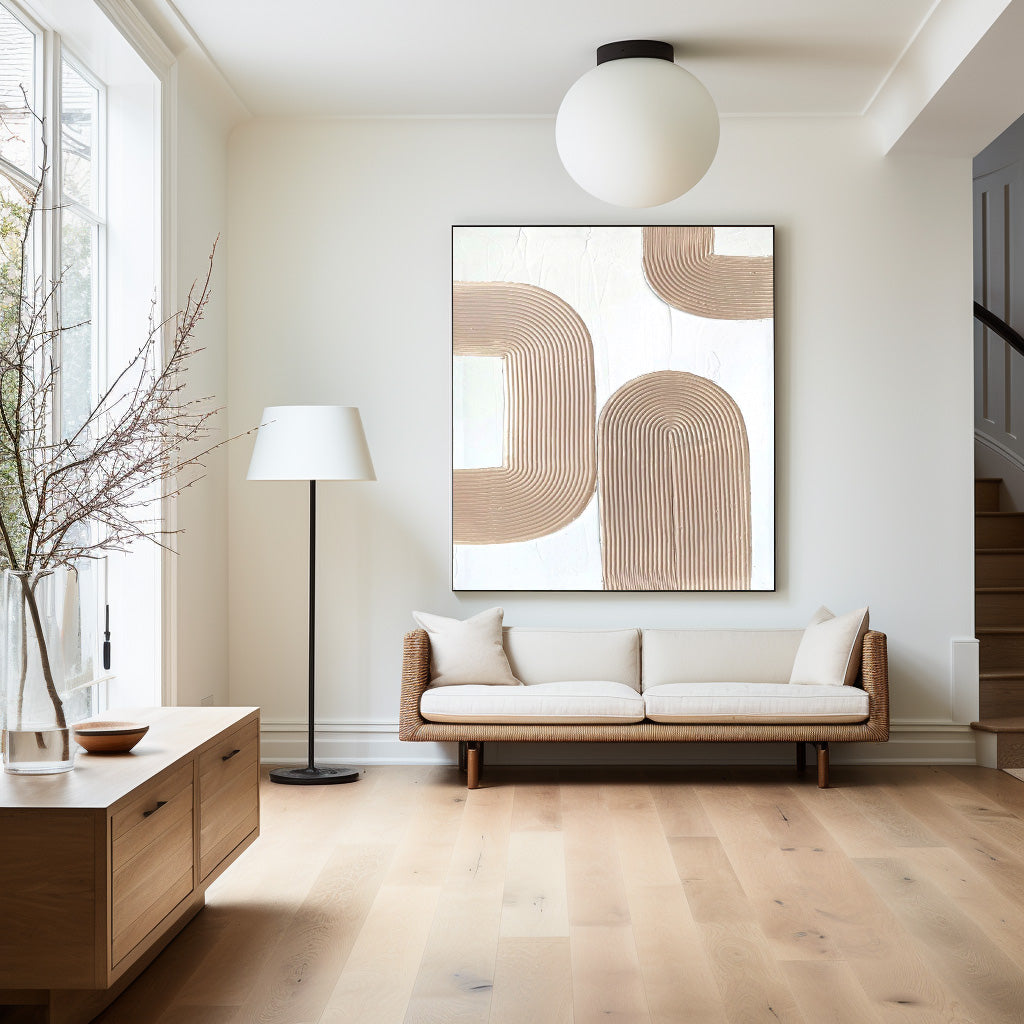 Contemporary Beige Textured Abstract Oil Painting for Modern Home Decor