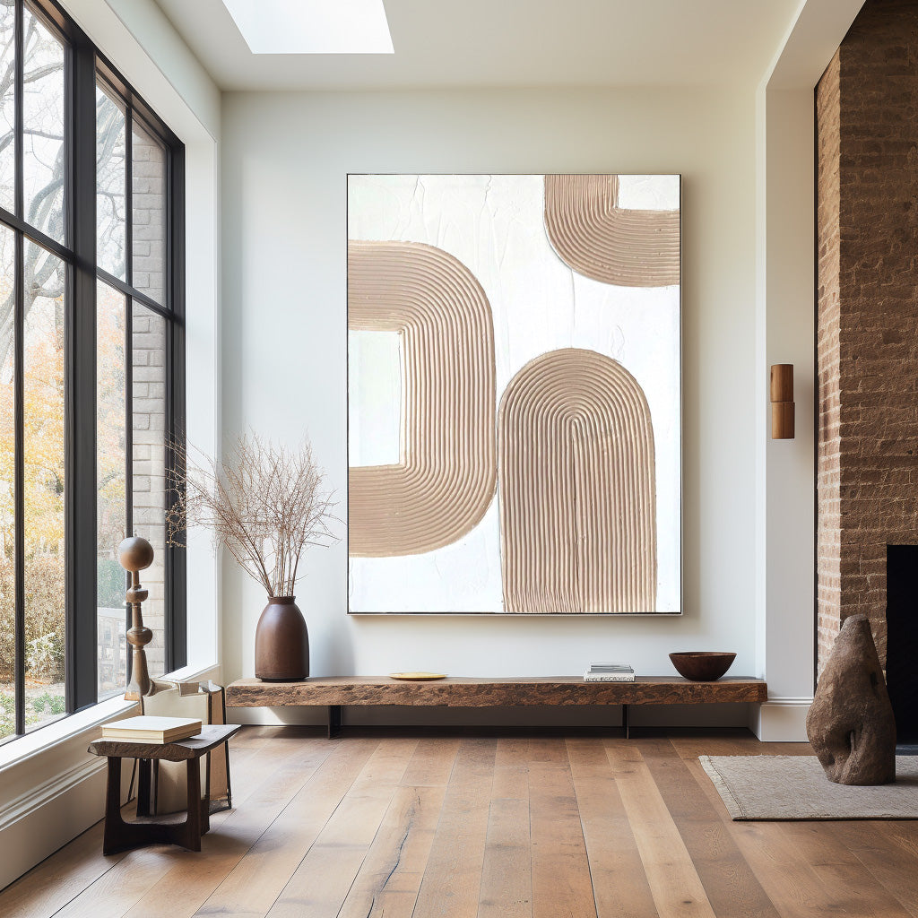 Contemporary Beige Textured Abstract Oil Painting for Modern Home Decor
