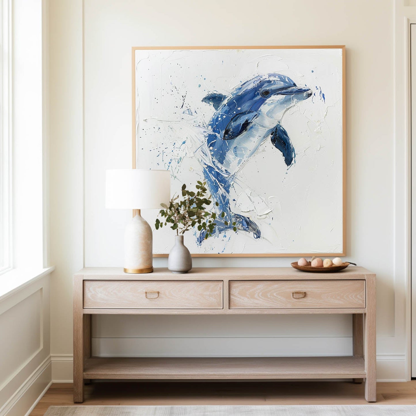 Vibrant Blue Dolphin Oil Painting – Captivating Ocean Art for Your Home Decor