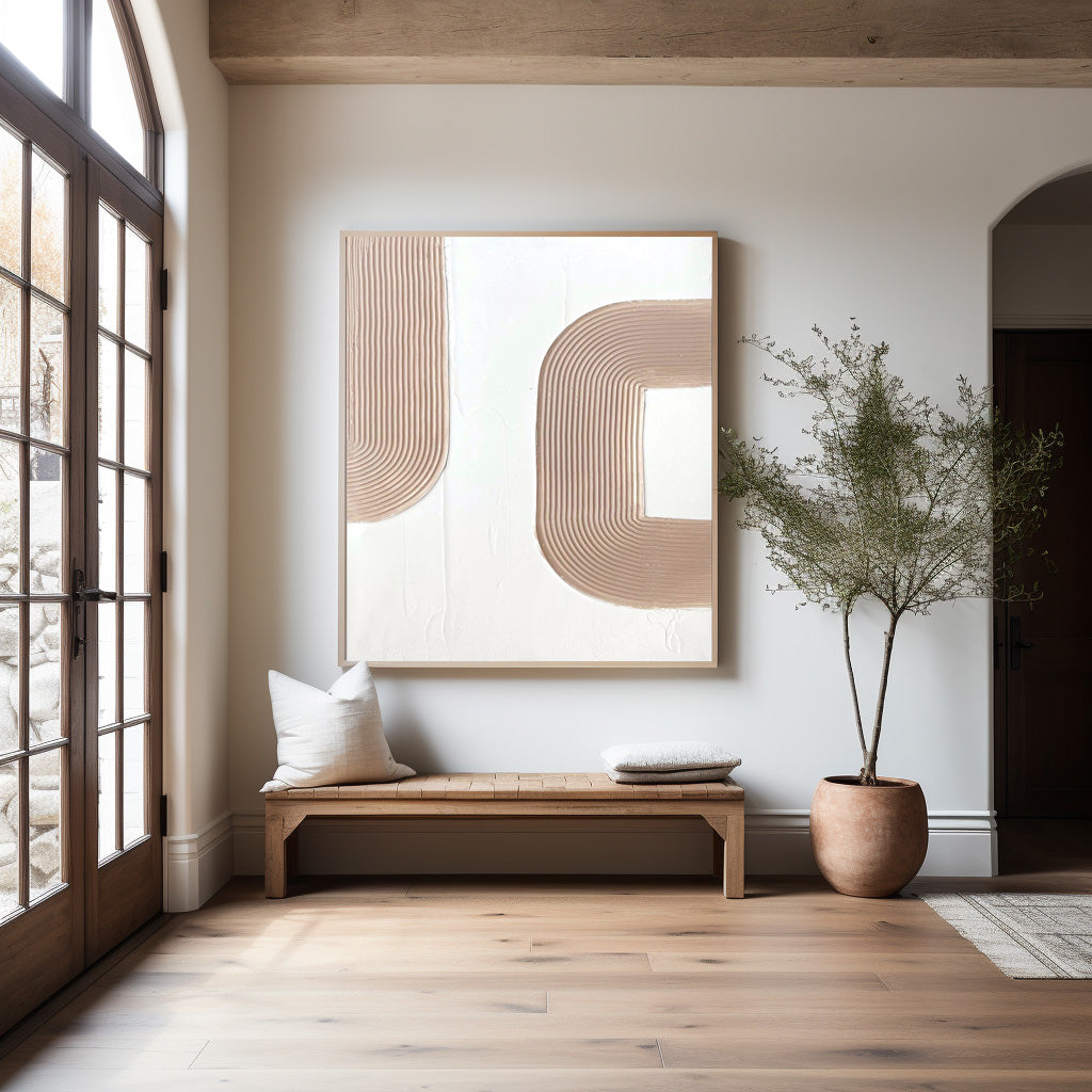 Contemporary Minimalist Abstract Oil Painting with Textured Lines