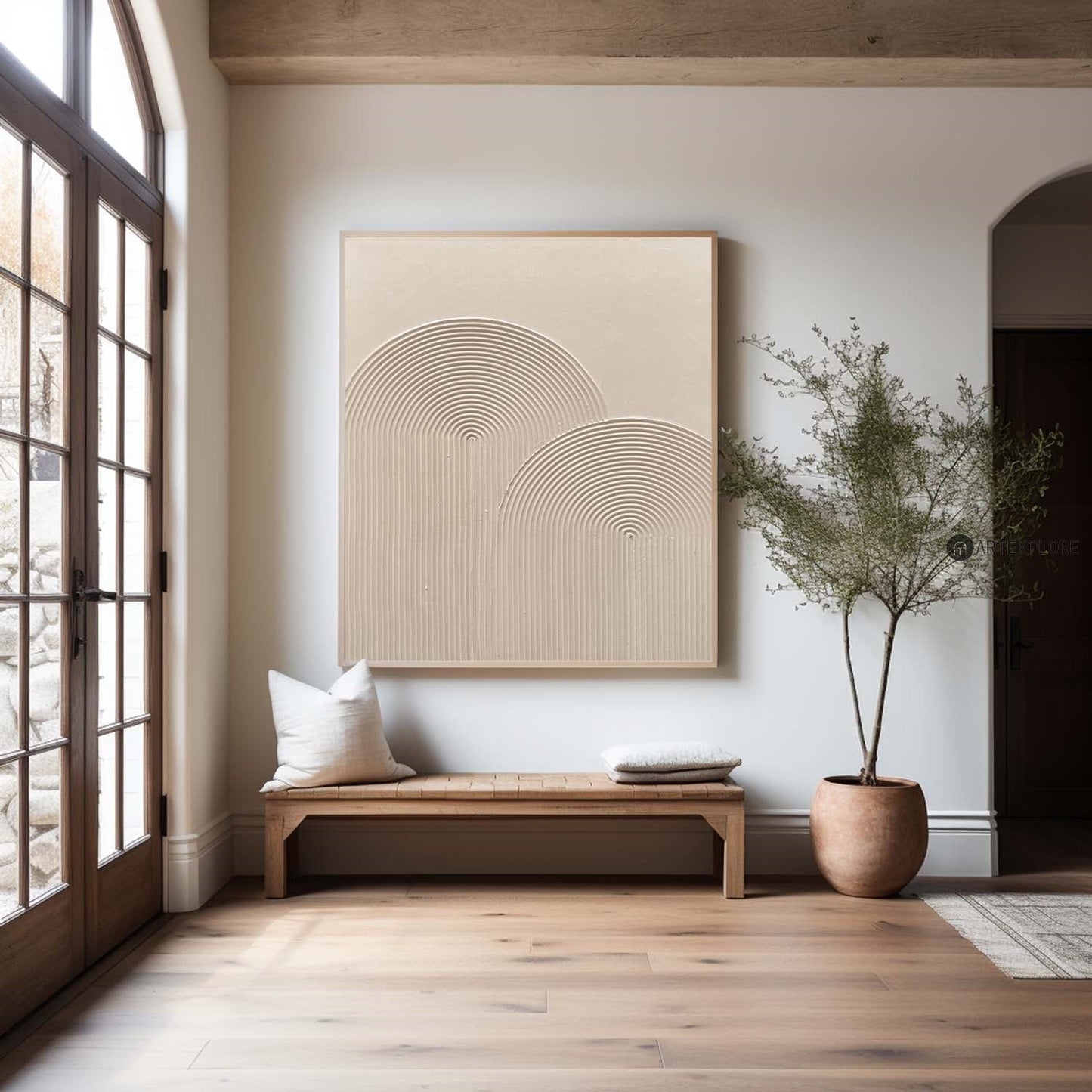 Contemporary Beige Minimalist Abstract Oil Painting for Modern Home Decor