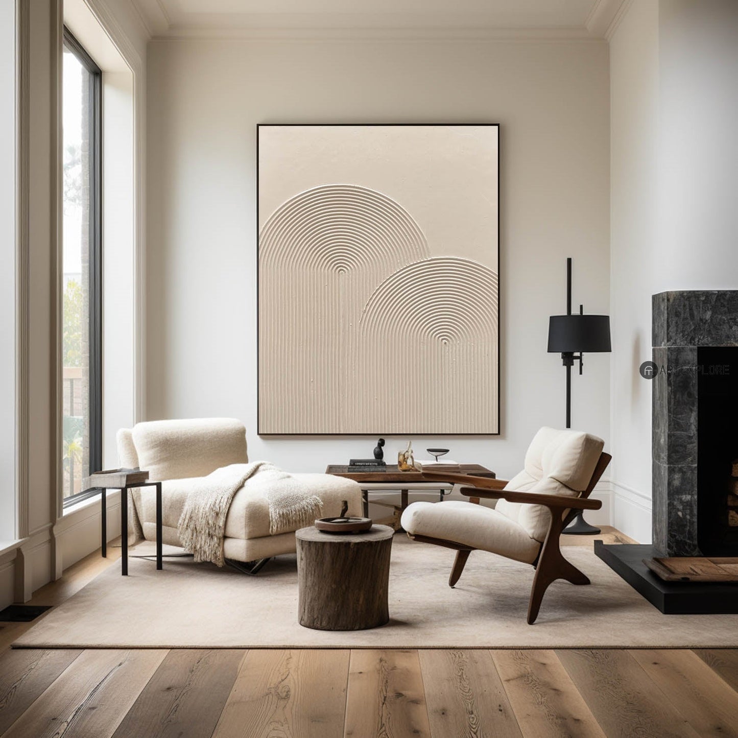 Contemporary Beige Minimalist Abstract Oil Painting for Modern Home Decor