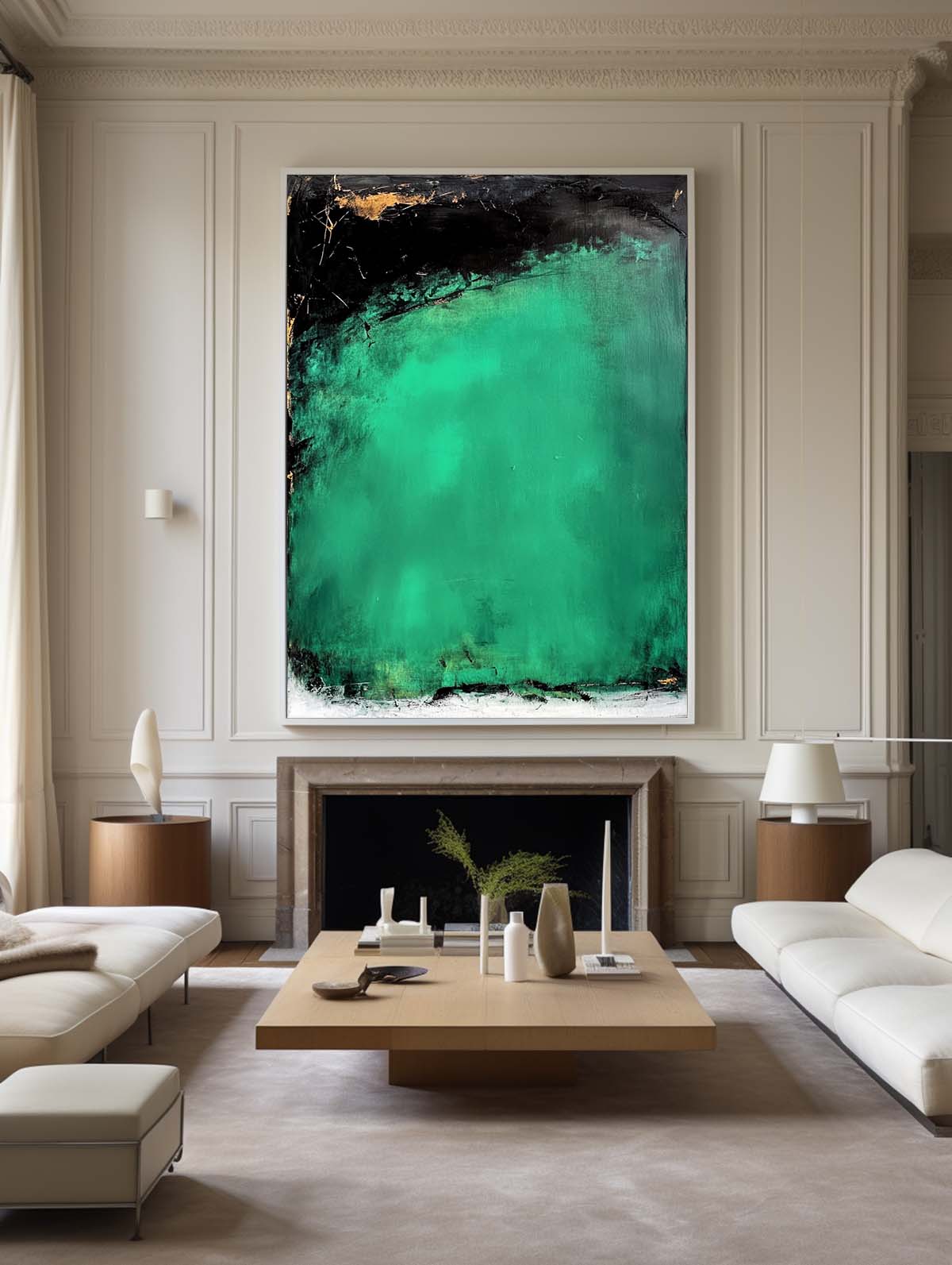 Contemporary Green Abstract Oil Painting for Modern Home Decor