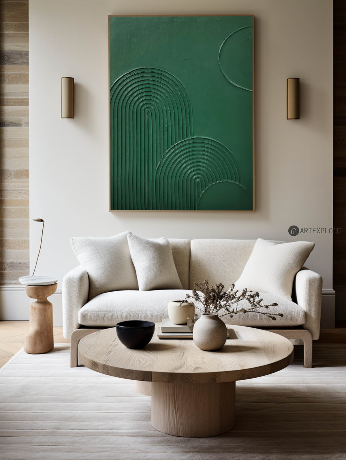 Textured Green Minimalist Abstract Oil Painting for Modern Home Décor