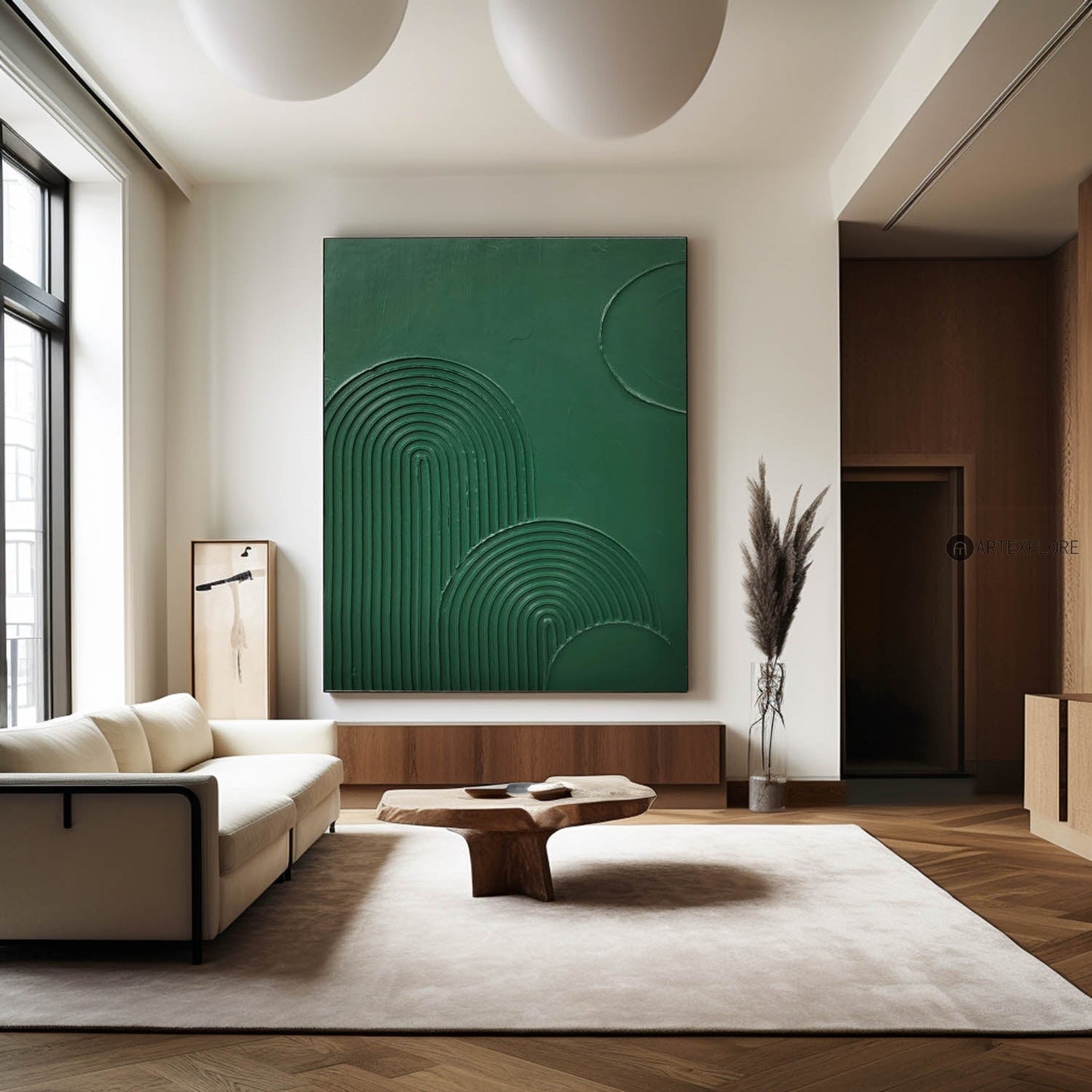 Textured Green Minimalist Abstract Oil Painting for Modern Home Décor