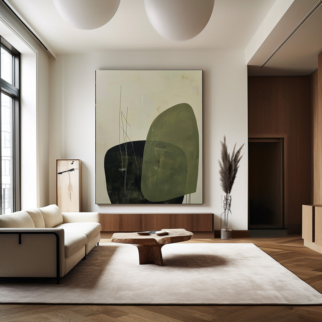 Contemporary Green Abstract Oil Painting for Modern Home Decor