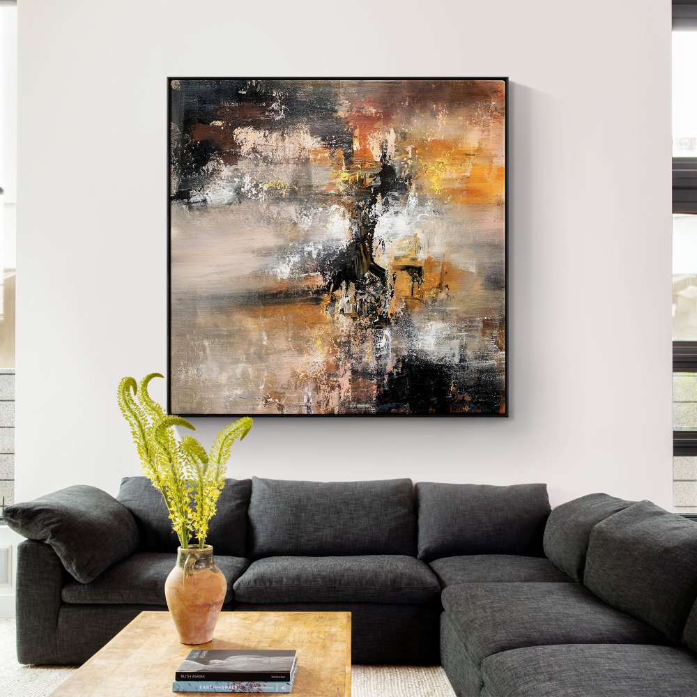 Abstract Oil Painting of Sandstorm with Rich Earthy Tones and Mysterious Depths