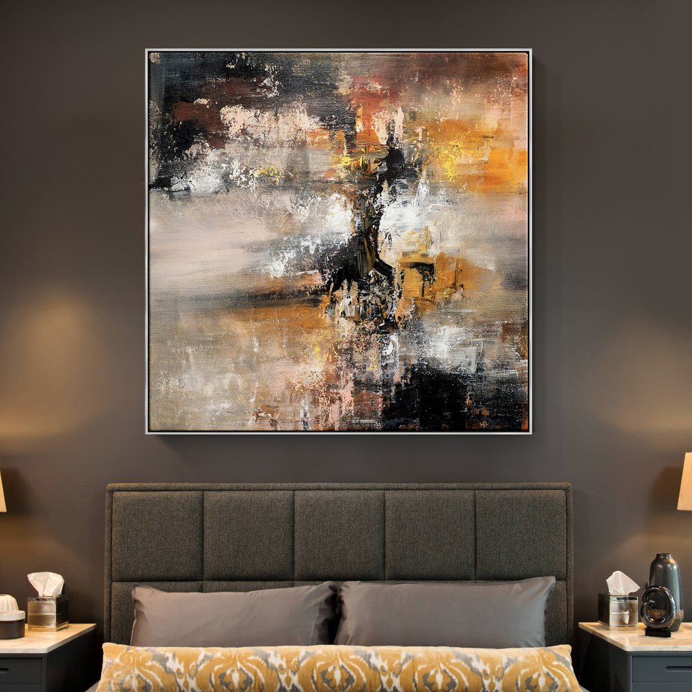 Abstract Oil Painting of Sandstorm with Rich Earthy Tones and Mysterious Depths